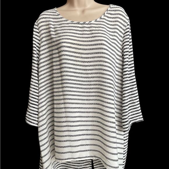 Chico’s Striped Black and White bottom Sleeves high-Low Sheer Fabric Size 3 Top - Picture 1 of 6